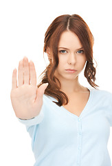 Image showing woman making stop gesture