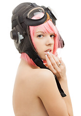 Image showing pink hair girl in aviator helmet