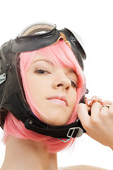 Image showing pink hair girl in aviator helmet