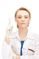 Image showing female doctor with her finger up