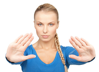 Image showing woman making stop gesture