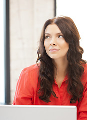 Image showing happy woman with laptop computer