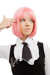 Image showing emo girl pointing imaginary gun at her head