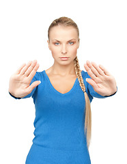 Image showing woman making stop gesture