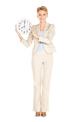 Image showing woman holding big clock