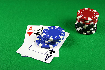 Image showing Poker - A Pair of Aces with Poker Chips 3