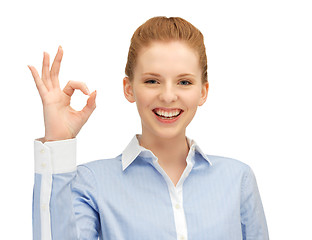 Image showing young woman showing ok sign