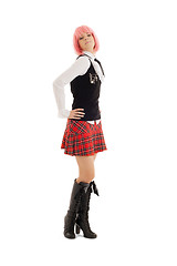 Image showing lovely schoolgirl with pink hair