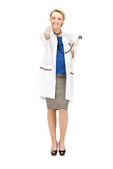 Image showing attractive female doctor pointing her finger