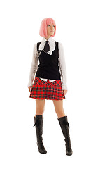 Image showing lovely schoolgirl with pink hair