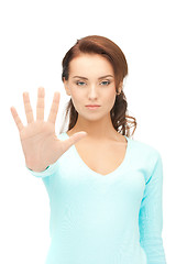 Image showing woman making stop gesture