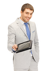 Image showing happy man with tablet pc computer