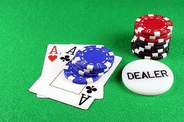 Image showing Poker - A Pair of Aces with Poker Chips 5