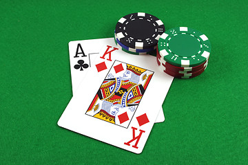 Image showing Big Slick - Ace King with poker chips