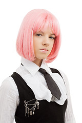 Image showing lovely schoolgirl with pink hair