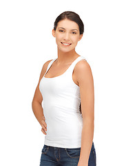 Image showing smiling woman in blank white t-shirt