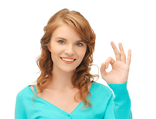 Image showing teenage girl showing ok sign