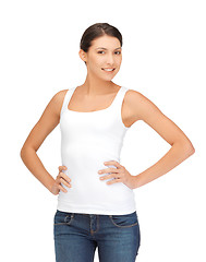 Image showing smiling woman in blank white t-shirt