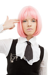 Image showing emo girl pointing imaginary gun at her head