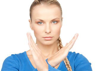 Image showing woman making stop gesture