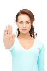 Image showing woman making stop gesture