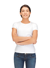 Image showing smiling woman in blank white t-shirt