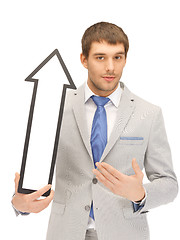 Image showing businessman with direction arrow sign