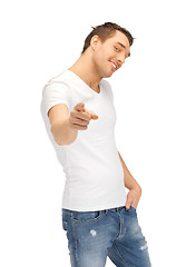 Image showing man in white shirt pointing his finger