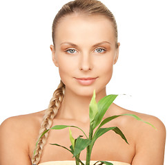 Image showing woman with green sprout