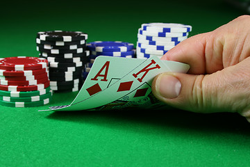 Image showing Big Slick - Ace King with poker chips