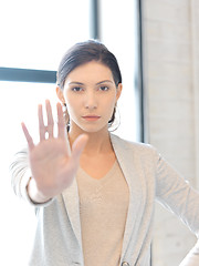 Image showing woman making stop gesture