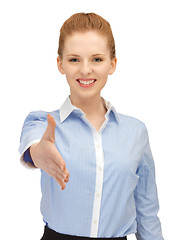 Image showing woman with an open hand ready for handshake