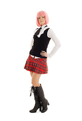 Image showing lovely schoolgirl with pink hair