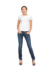 Image showing smiling woman in blank white t-shirt