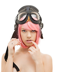 Image showing pink hair girl in aviator helmet