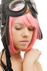 Image showing pink hair girl in aviator helmet