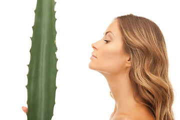 Image showing lovely woman with aloe vera