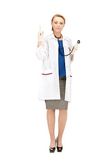 Image showing female doctor with her finger up