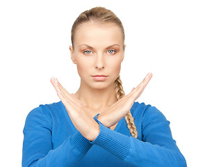 Image showing woman making stop gesture