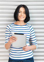 Image showing happy woman with tablet pc computer