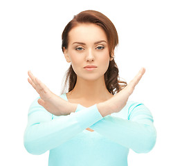 Image showing woman making stop gesture