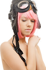 Image showing pink hair girl in aviator helmet