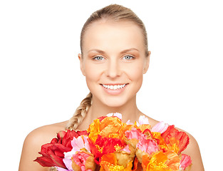 Image showing lovely woman with red flowers