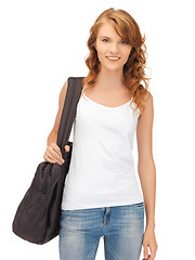 Image showing teenage girl in blank white t-shirt with bag