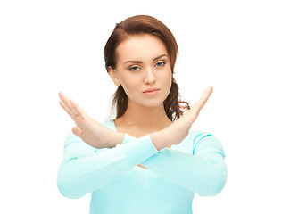 Image showing woman making stop gesture