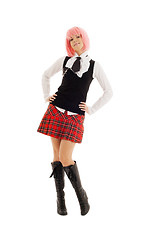 Image showing lovely schoolgirl with pink hair