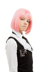 Image showing lovely schoolgirl with pink hair