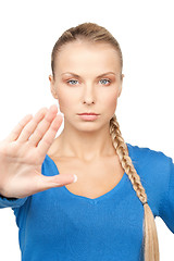 Image showing woman making stop gesture