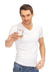 Image showing man in white shirt with glass of water