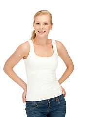 Image showing smiling teenage girl in blank white t-shirt